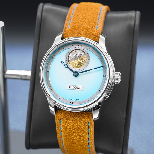 Slight angled view showing crown on Kudoke 2 “Bluebird” Limited Edition