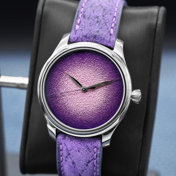 Close-up opposing view of H. Moser & Cie Centre Seconds Purple Enamel 1201-1200