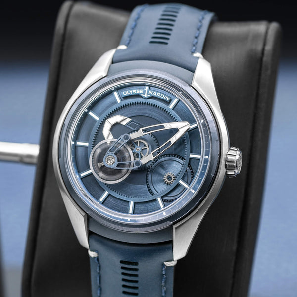 Close-up opposing view of Ulysse Nardin Freak X Titanium Blue Dial