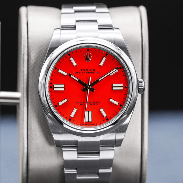Rolex Oyster Perpetual 124300 Coral Red Dial Discontinued 41mm Box & Papers