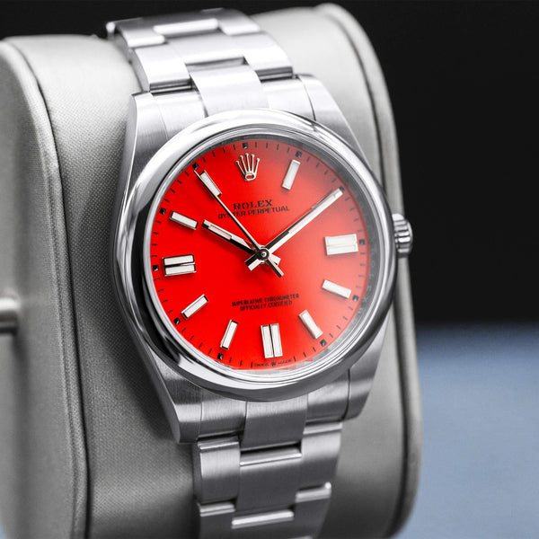 Rolex Oyster Perpetual 124300 Coral Red Dial Discontinued 41mm Box & Papers