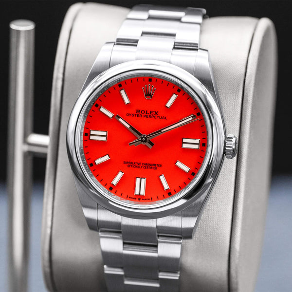 Rolex Oyster Perpetual 124300 Coral Red Dial Discontinued 41mm Box & Papers
