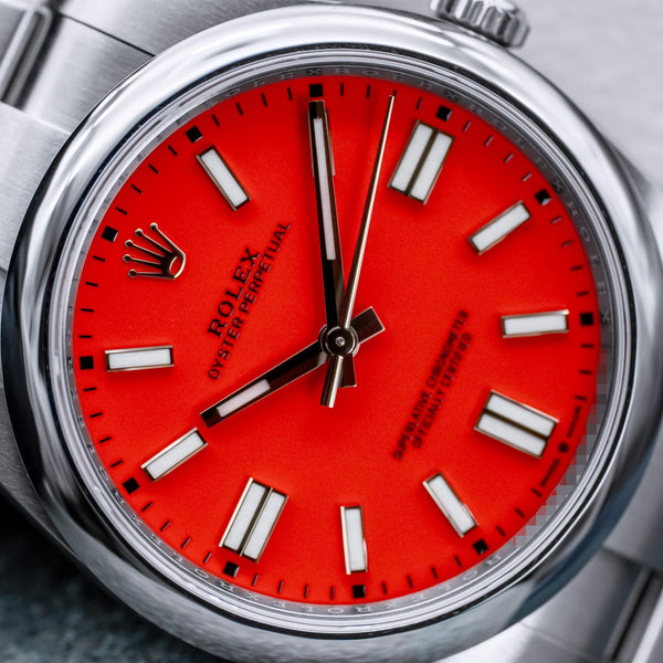 Rolex Oyster Perpetual 124300 Coral Red Dial Discontinued 41mm Box & Papers