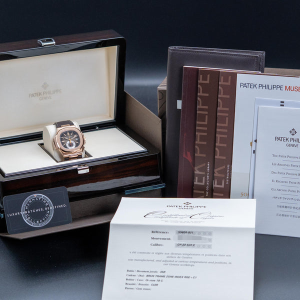 Patek Philippe Nautilus Chrono 5980R Rose Gold Brown Dial 2010 Box & Papers