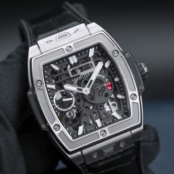 Front view of Hublot Spirit of Big Bang Meca-10 in gloved hand