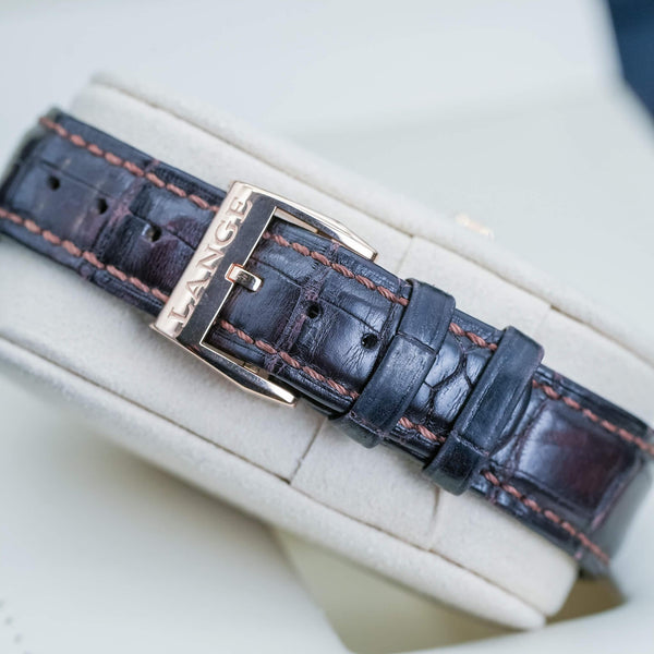 A. Lange & Sohne Lange 1 191.032 Silver Dial strap and buckle detail