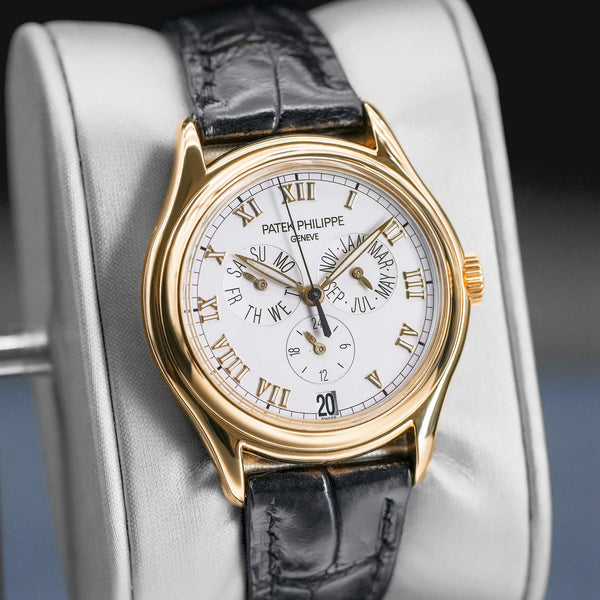 Slight angled view of Patek Philippe Annual Calendar 5035J Yellow Gold