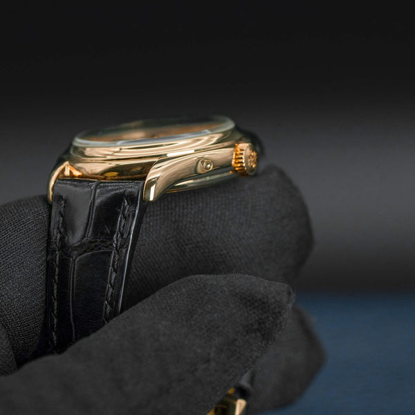Angled side view of Patek Philippe Annual Calendar 5035J Yellow Gold