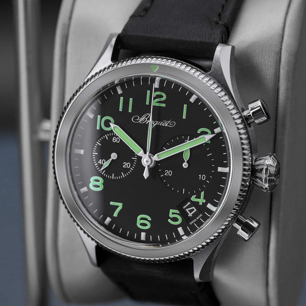 Angled opposing view with reflection of Breguet Type XX Chronograph 2057ST Black Dial