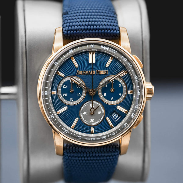 Central view of Audemars Piguet Code 11.59 Chronograph 26393OR Rose Gold