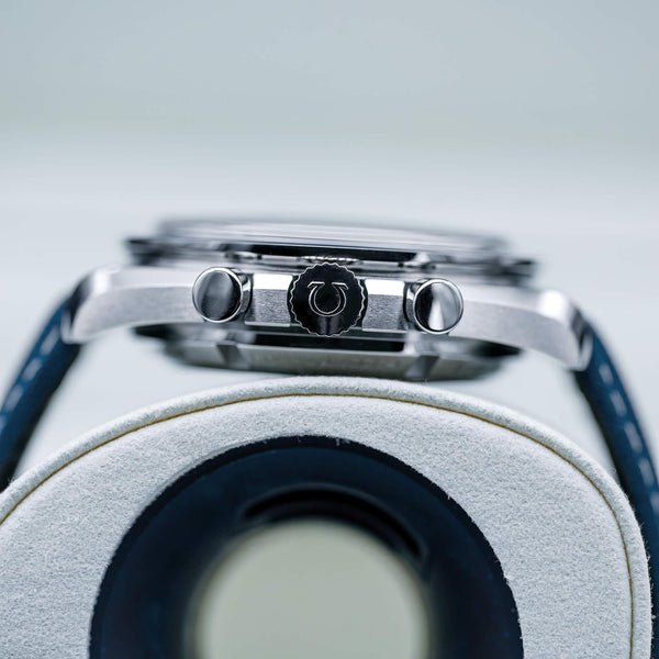 Opposite side view of Omega Speedmaster “Silver Snoopy Award” 50th Anniversary