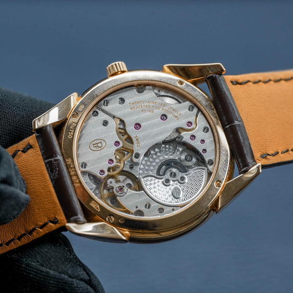 Caseback of Parmigiani Fleurier Tonda 1950 Rose Gold White Dial showing movement