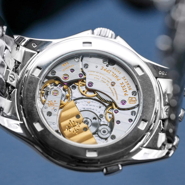 Caseback of Patek Philippe Complications World Time 5130/1G showing movement
