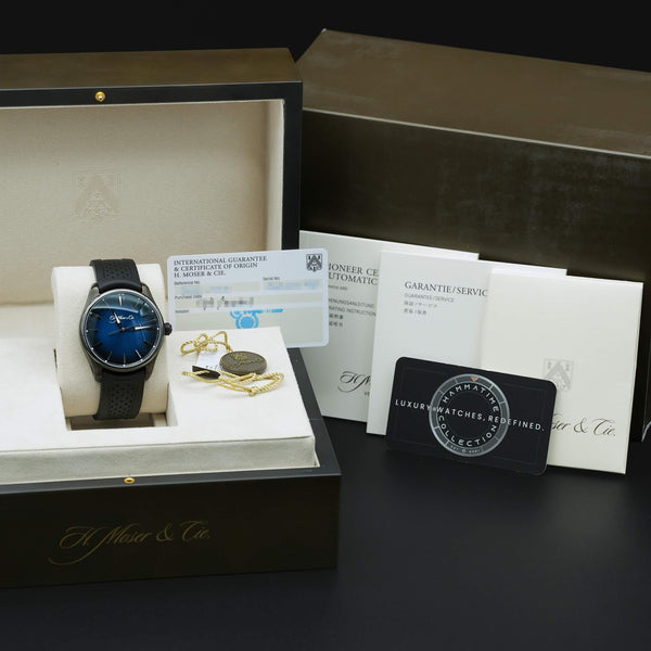 H. Moser & Cie Pioneer 3200-1205 Funky Blue Fume Dial 43mm Box 2021 Box & Papers
