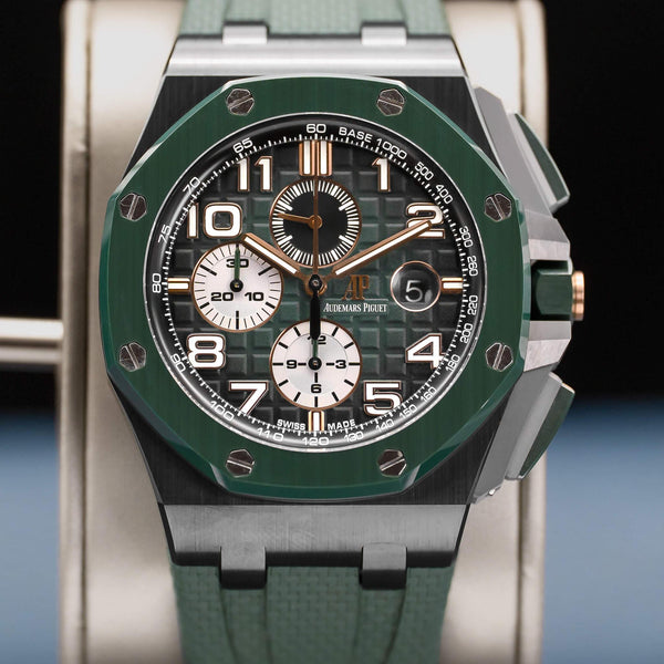 Slight angled view of Audemars Piguet Royal Oak Offshore Chronograph 26405CE