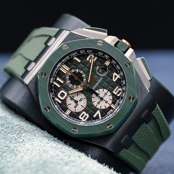 Slight angled view of Audemars Piguet Royal Oak Offshore Chronograph 26405CE