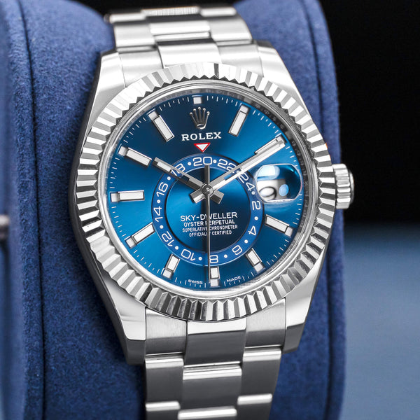 Slight angled view of Rolex Sky Dweller 326934 Blue Dial