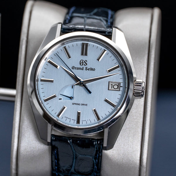 Slight angled view showing crown on Grand Seiko Soko Frost SBGA471