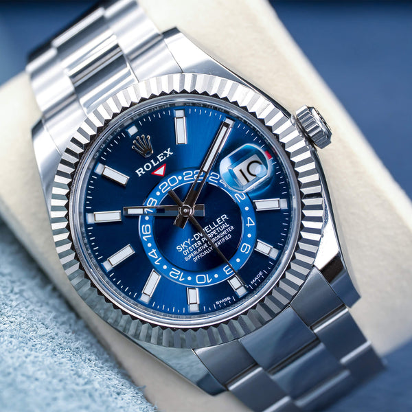Further front view of Rolex Sky Dweller 326934 Blue Dial Oyster 42mm 2018