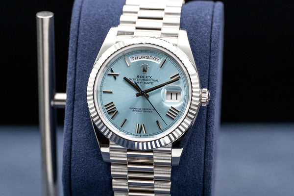 Rolex Day Date 228236 Platinum Blue Dial 40mm Box & Papers