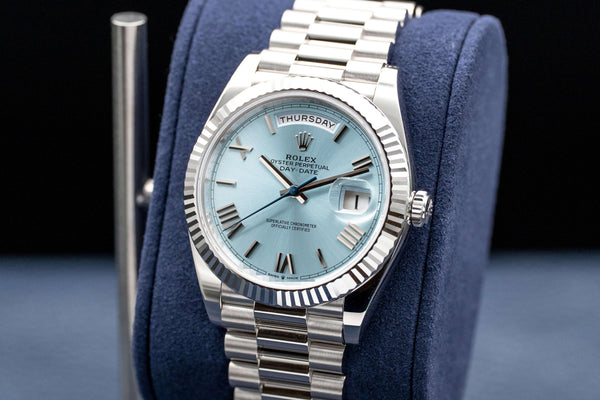 Rolex Day Date 228236 Platinum Blue Dial 40mm Box & Papers