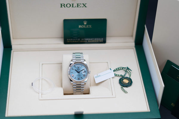 Rolex Day Date 228236 Platinum Blue Dial with box and papers