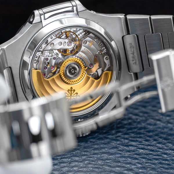 Caseback of Patek Philippe Nautilus 5980/1A-001 Blue Dial showing movement