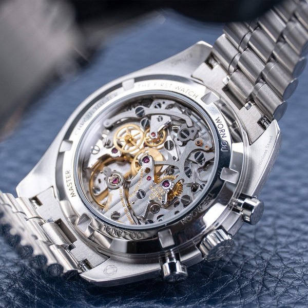 Caseback of Omega Speedmaster Professional Moonwatch “Sapphire Sandwich” showing movement