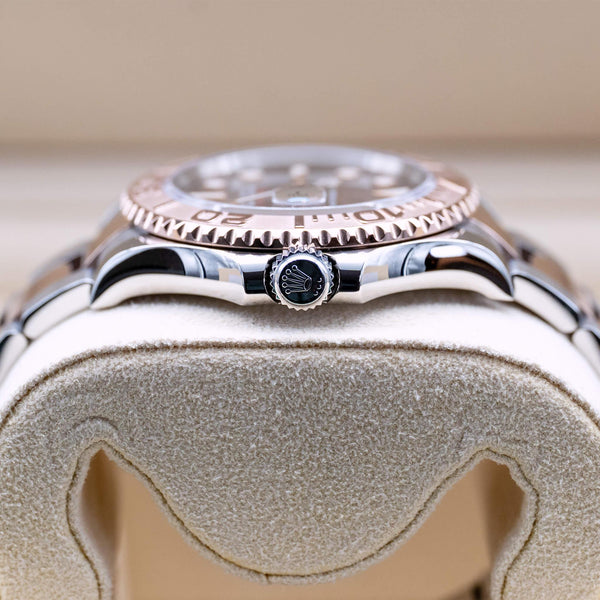 Opposite side view of Rolex Yachtmaster 116621 Choco Dial case