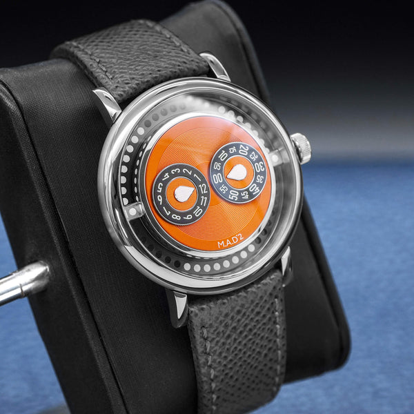 Side view of MB&F M.A.D 2 Orange Dial