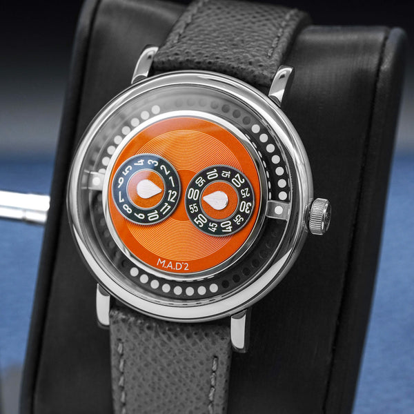Central view of MB&F M.A.D 2 Orange Dial