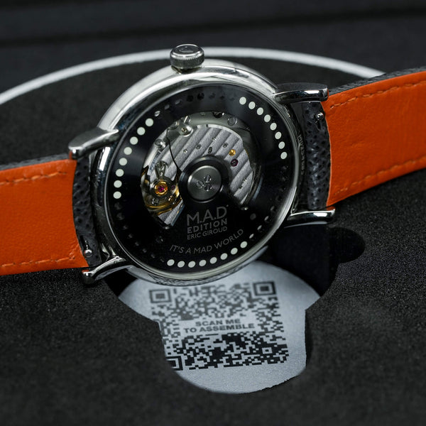 Caseback of MB&F M.A.D 2 Orange Dial showing movement