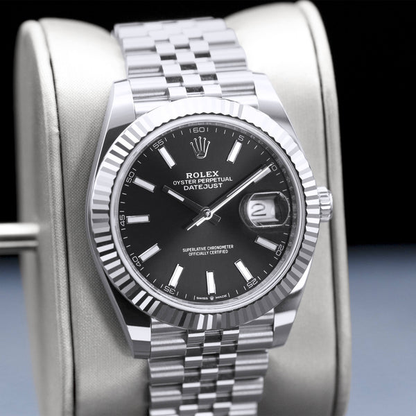 Close-up angled view of Rolex Datejust 126334 Black Dial