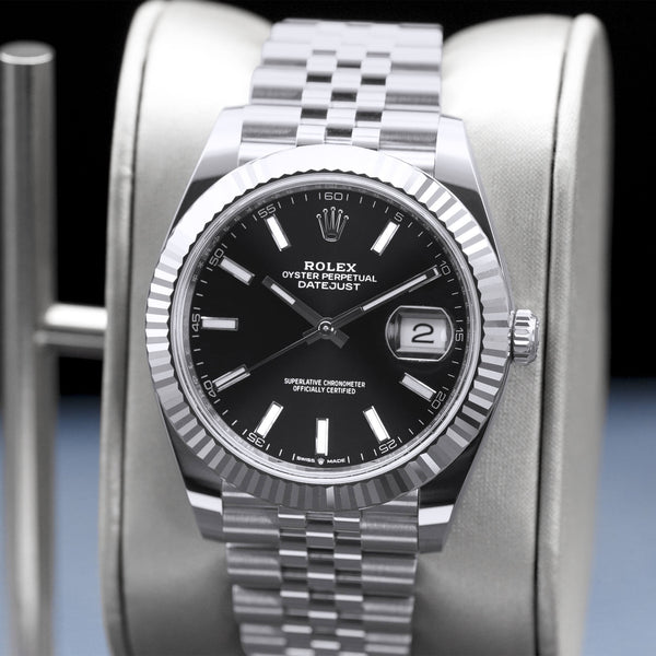 Slight angled view showing crown on Rolex Datejust 126334 Black Dial