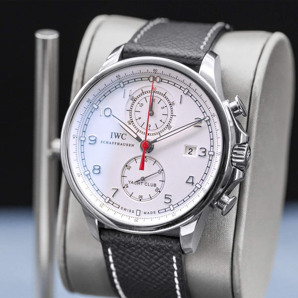 Angled opposing view with reflection of IWC Portugieser Yacht Club Chronograph IW390211