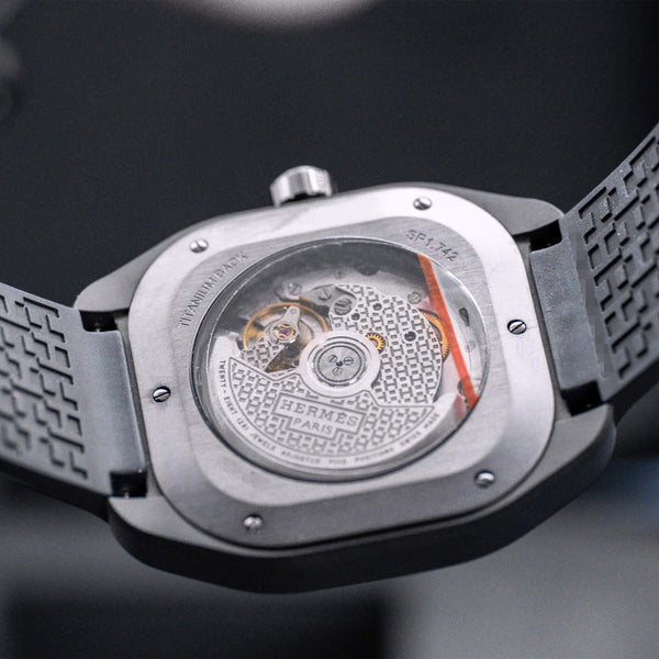Caseback of Hermes H08 SP1.742 showing movement