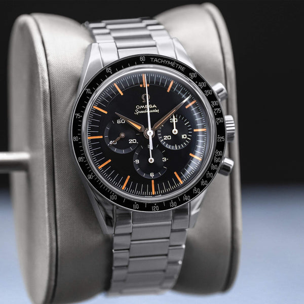 Close-up angled view of Omega Speedmaster FOiS 39.7mm 2025