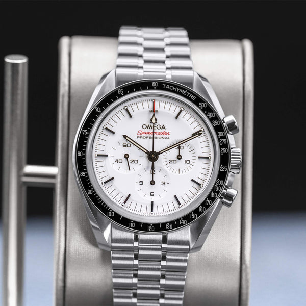 Slight angled view showing crown on Omega Speedmaster Professional Moonwatch "Sapphire Sandwich" 2026