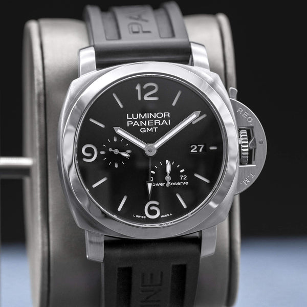 Close-up angled view of Panerai Luminor Marina PAM00321 Black Dial