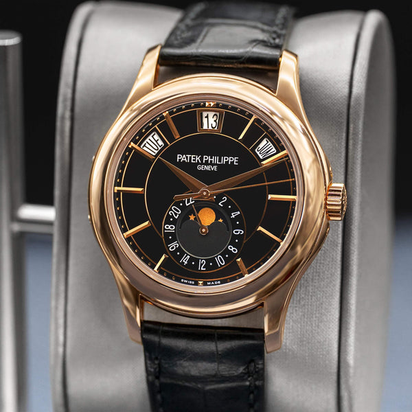 Close-up opposing view of Patek Philippe Annual Calendar 5205R Rose Gold