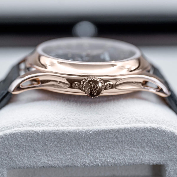 Opposite side view of Patek Philippe Annual Calendar 5205R Rose Gold
