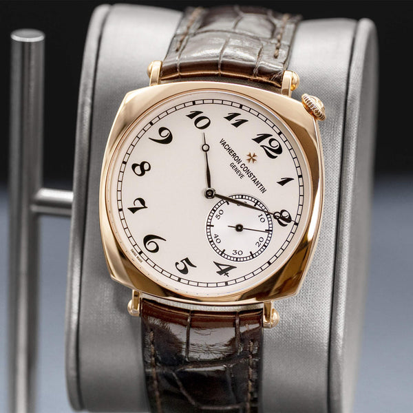 Slight angled view showing crown on Vacheron Constantin Historiques American 1921 Silver Dial