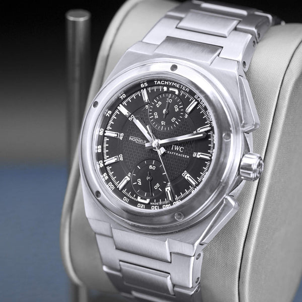 Close-up opposing view of IWC Ingenieur Chronograph IW372501 Black Dial