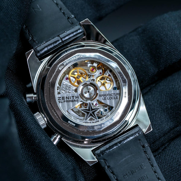 Caseback of Zenith Chronomaster El Primero A384 Revival Silver Dial showing movement