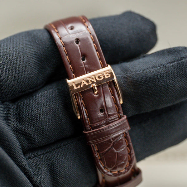 A. Lange & Sohne Saxonia 219.032 Rose Gold strap and buckle detail