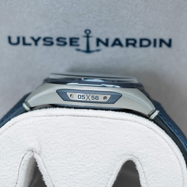Opposite side view of Ulysse Nardin Freak X Titanium Blue Dial case