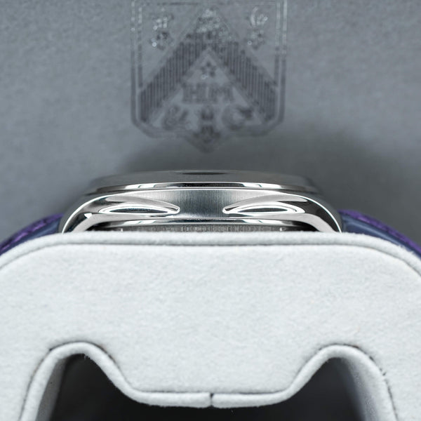 Opposite side view of H. Moser & Cie Centre Seconds Purple Enamel 1201-1200 case