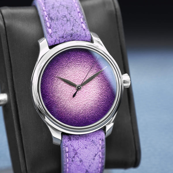Angled view with reflection of H. Moser & Cie Centre Seconds Purple Enamel 1201-1200