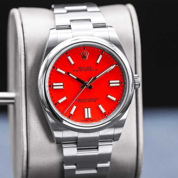 Rolex Oyster Perpetual 124300 Coral Red Dial Discontinued 41mm Box & Papers