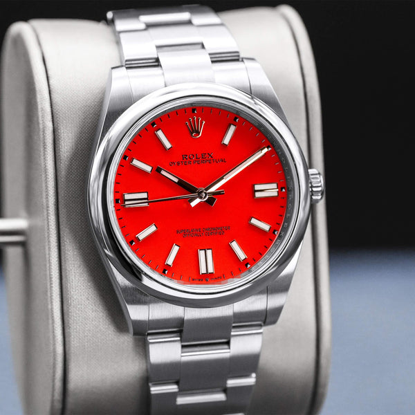 Rolex Oyster Perpetual 124300 Coral Red Dial Discontinued 41mm Box & Papers